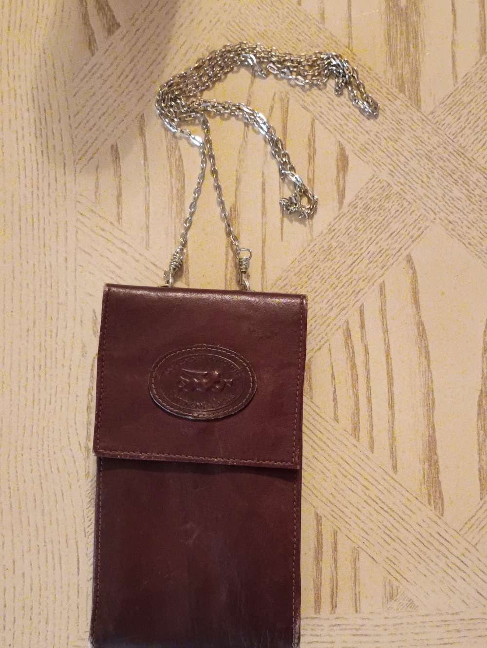 Women's Maroon Leather Crossbody Phone Pouch with Silver Chain Strap